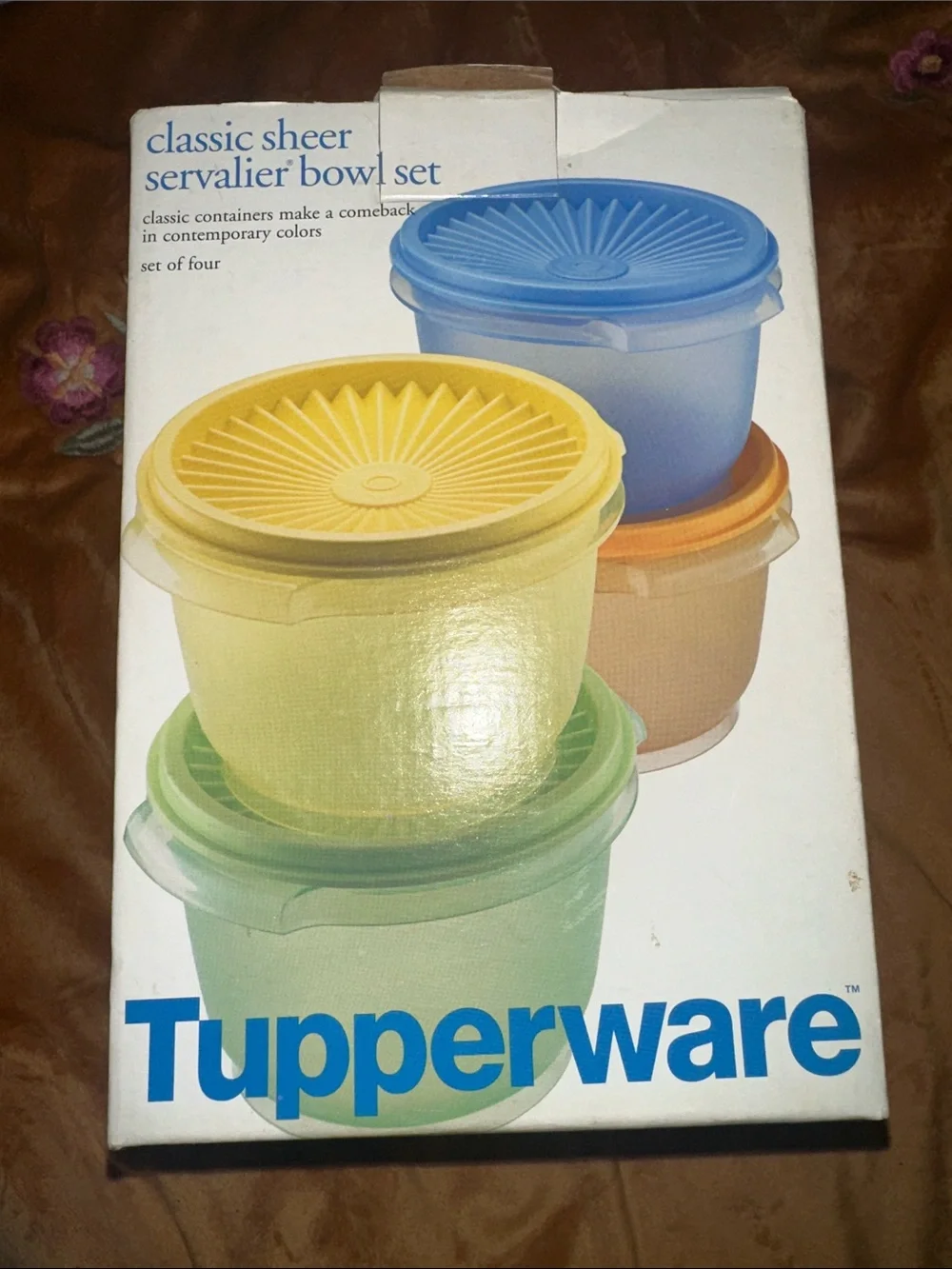 Tupperware Classic Sheer Servalier, Set of 4, NIB, Retro 2000s, Pastel / Jewel